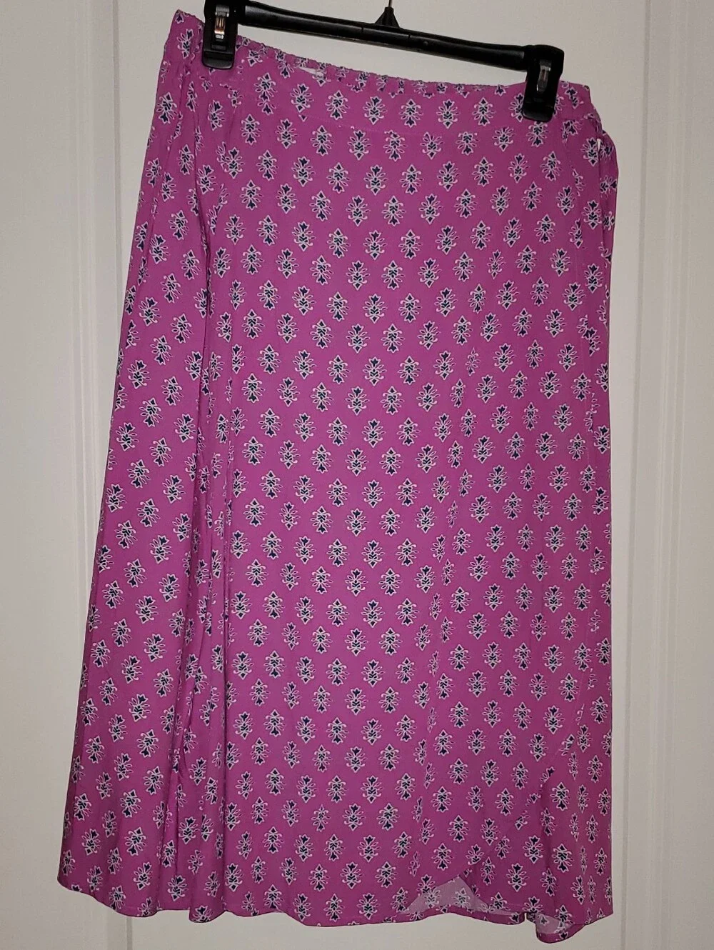 J. Crew Pink Scroll Printed Faux Wrap Midi Skirt, Petite Medium